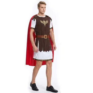 Roman warrior costume for men, includes tunic, cape and armor for Halloween parties.