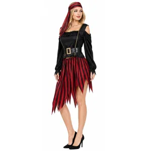 Ensemble de costume de pirate d'Halloween pour adulte avec haut, jupe et ceinture.