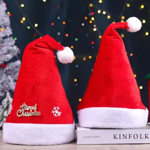 Plush Christmas hat red Santa hat with white plush trim holiday party decoration festive