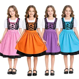 Costume d'Oktoberfest Allemand pour Enfants Robe Dirndl de Serveuse de Bière Bavaroise Fête de Halloween Cosplay pour Filles