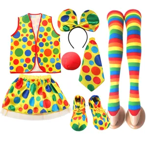 Kids clown costume set halloween party performance dress up vest skirt bow tie socks