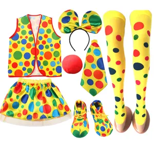Halloween clown costume set with vest skirt tie socks and props for kids party performance show