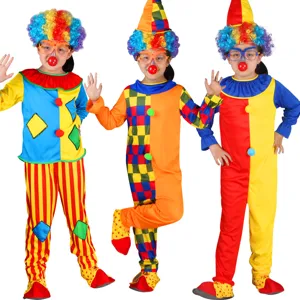 Kinder Clown Kostüm Set für Jungen und Mädchen, bunte Performance Kleidung mit Perücke.