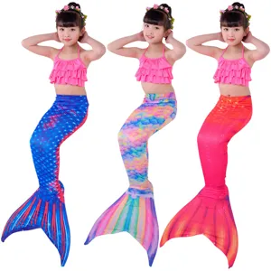 Children mermaid swimsuit bikini set with colorful tail for girls swimming pool beach wear