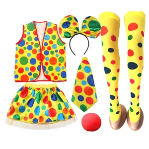 Children Halloween clown costume set vest skirt bow headband tie nose socks colorful dots