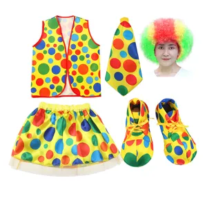 Halloween clown costume set vest tie wig skirt shoes for kids party performance outfits