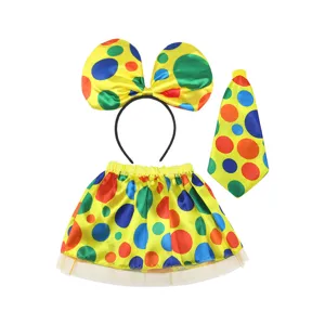 Kids Halloween clown costume set including polka dot headband skirt and tie for party performance