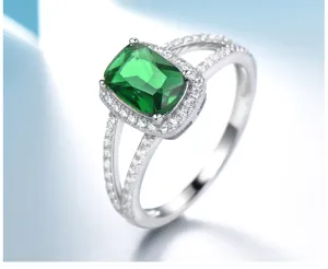 S925 Silber Damen Ring Rechteckig Gruen Edelstein Geteilte Schiene Eleganter Schmuck