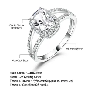S925 Sterlingsilber Rechteckiger Zirkonia Ring Für Damen Eleganter Doppelter Geteilter Schaft Weißer Kubischer Zirkonia Versprechensring Modeschmuck