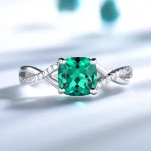 925 Sterling Silber Quadratischer Grüner Nano Smaragd Ring Für Damen Zirkonia Gedrehter Ring Eleganter Hochzeits Schmuck Geschenk