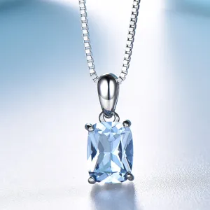 Stunning 925 sterling silver rectangular sky blue topaz pendant necklace main product shot.