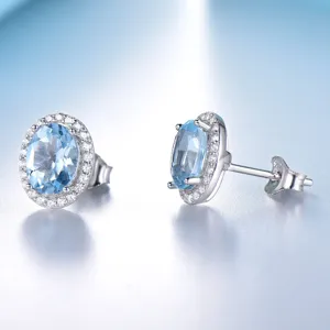 925 Sterlingsilber Schmuckset Himmelblau Topas Zirkonia Halskette Ohrringe Ring Set Für Damen Halo Edelstein Schmuck