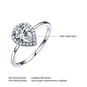 925er Sterlingsilber Tropfen Zirkonia Ring elegante Damen Hochzeit Verlobung Schmuck
