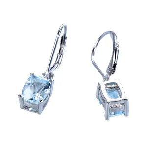 Elegant 925 sterling silver leverback earrings featuring radiant sky blue topaz gemstones.