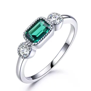Edler S925 Silber Smaragdschliff gruener Nano Edelstein Vintage Ring mit Zirkonia Steinen
