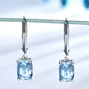 Elegante 925 Silber rechteckige hellblaue Topas Tropfenohrringe fur Damen Haupt