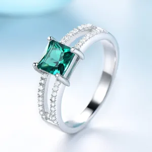 Sterlingsilber quadratischer grüner Edelstein Ring mit einer doppelten Zirkonia Schiene
