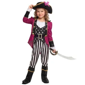 Kids Girls Pirate Costume Caribbean Captain Outfit Halloween Cosplay Party Dress With Hat Pants Belt Set