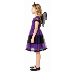 Kinderen Halloween heksen kostuum set met vleermuisvleugels en jurk voor meisjes.