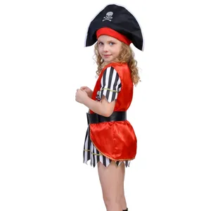 Detail view of kids pirate costume set for Halloween party dress up and cosplay events.