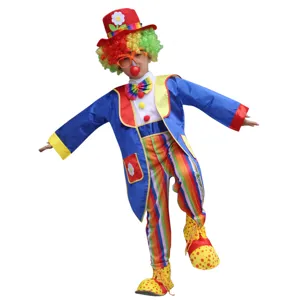Kinderen clown kostuum set met kleurrijke pruik voor Halloween feest en podiumshows.