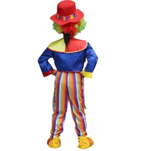 Kinderen kleurrijke regenboog clown kostuum set met hoed en broek voor feest en show