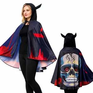 Halloween estampado calavera capa con capucha cuernos fiesta diablo cosplay disfraz