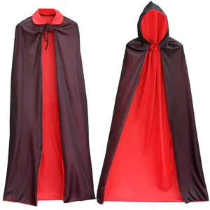 Halloween Black Red Reversible Cape Hooded Cloak Vampire Grim Reaper Cosplay Costume