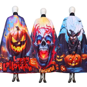 Halloween Pumpkin Skull Bat Print Cape Costume Fancy Dress Party Cloak Outfit Apparel