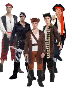 Adult men pirate costume Halloween pirate captain cosplay outfit set for party dress up view
