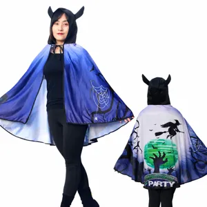 Capa de diablo de Halloween con capucha cuernos estampado telarana disfraz talla unica.
