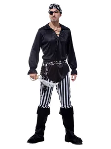 Halloween adult men pirate costume set includes top pants headscarf eye patch boots for party