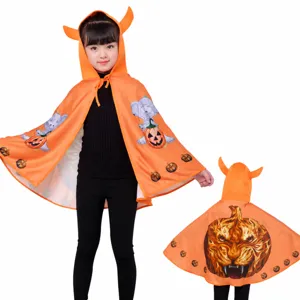 Capa con capucha de Halloween para niños con estampado calabaza diablo 90-140cm.