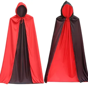 Halloween black and red hooded cape costume for adult and kids party cosplay stage show.