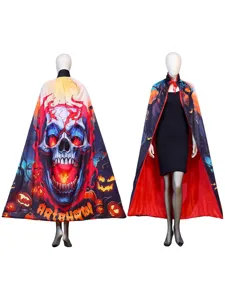 Halloween skull pumpkin printed cloak cape for costume party cosplay womens outerwear