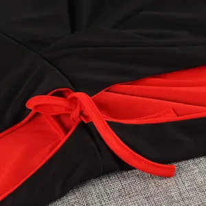 Halloween black red cape cloak detail view, costume accessory for adults and kids.