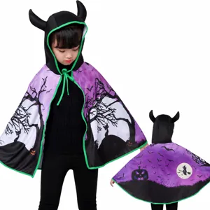 Niños Halloween diablo cuernos capucha capa disfraz fiesta con diseño de impresión de calabaza.