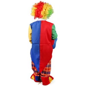 Kids colorful clown costume set with rainbow wig and patchwork jacket for parties and stage shows