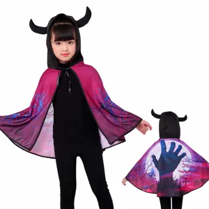 Capa de diablo de Halloween para niños con capucha de cuernos, disfraz estampado 3D para fiesta.