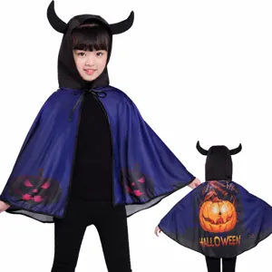 Capa de disfraz de Halloween para niños, calabaza diablo con cuernos y capucha cosplay.