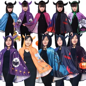 Halloween Niños Adultos Capa Cuernos de Diablo Capa de Bruja Cosplay Fiesta Disfraz Calabaza Murciélago Capa con Capucha Ropa Festiva
