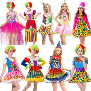 Femme Adulte Clown Costume Robe Pois Colorés Cirque Fête Performance Tenue Ensemble