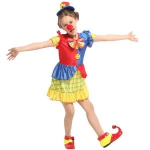 Kids Halloween circus clown costume set, colorful party performance outfit for boys and girls.