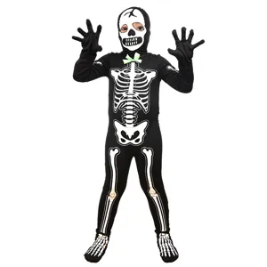 Bambini nero luminoso scheletro tuta costume per Halloween festa cosplay divertente