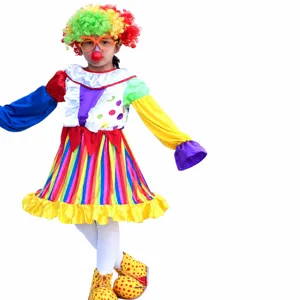 Kinder Halloween buntes Clown Kostüm Set mit Kleid Perücke Brille für Party Verkleidung.