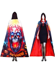 Cape à capuche d'Halloween avec imprimé crâne et citrouille pour fête et costume