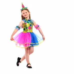 Buntes Clown Kostüm Set für Kinder mit Kleid, Haarreif und Armbändern für Fasching Party.