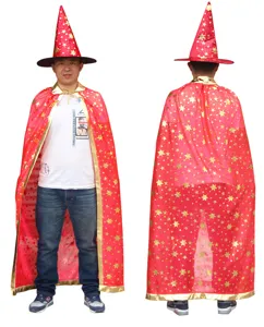 Set kapa magou kai myteri kapelo gia enilikes Halloween me kokkino yfasma kai asteria.