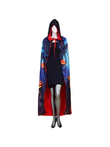 Halloween hooded cape pumpkin print cloak for women party costume main front view product display.