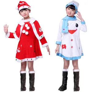 Kids Christmas Snowman Costume Gold Velvet Dress With Boots Hat Scarf Festive Stage Performance Holiday Apparel